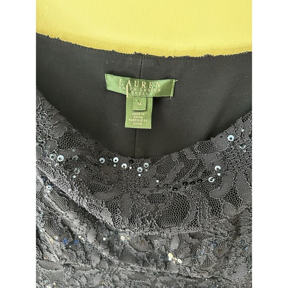 Lauren Ralph Lauren Dress Women's 14 Navy Lace Sequin Drape Neck Dark Romantic - Picture 3 of 8